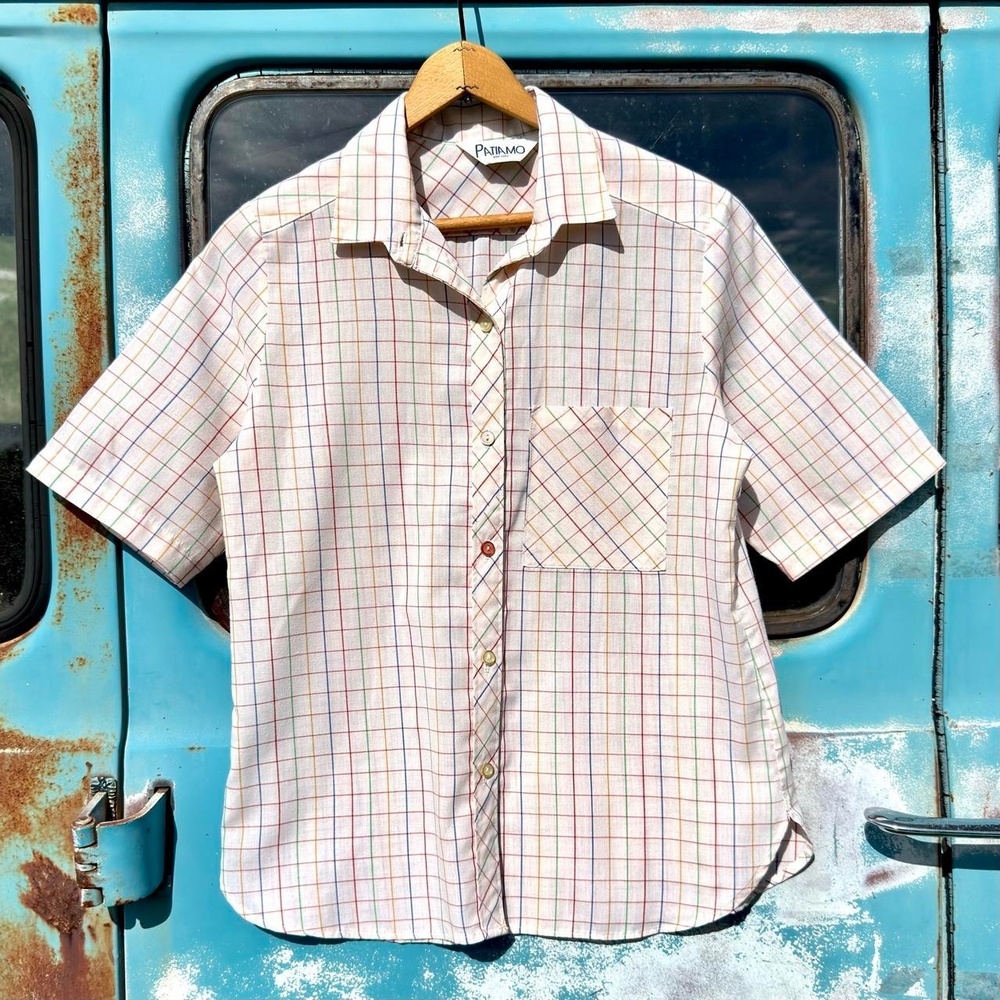 80s Patimo cotton rainbow windowpane short sleeve shirt multicolor buttons